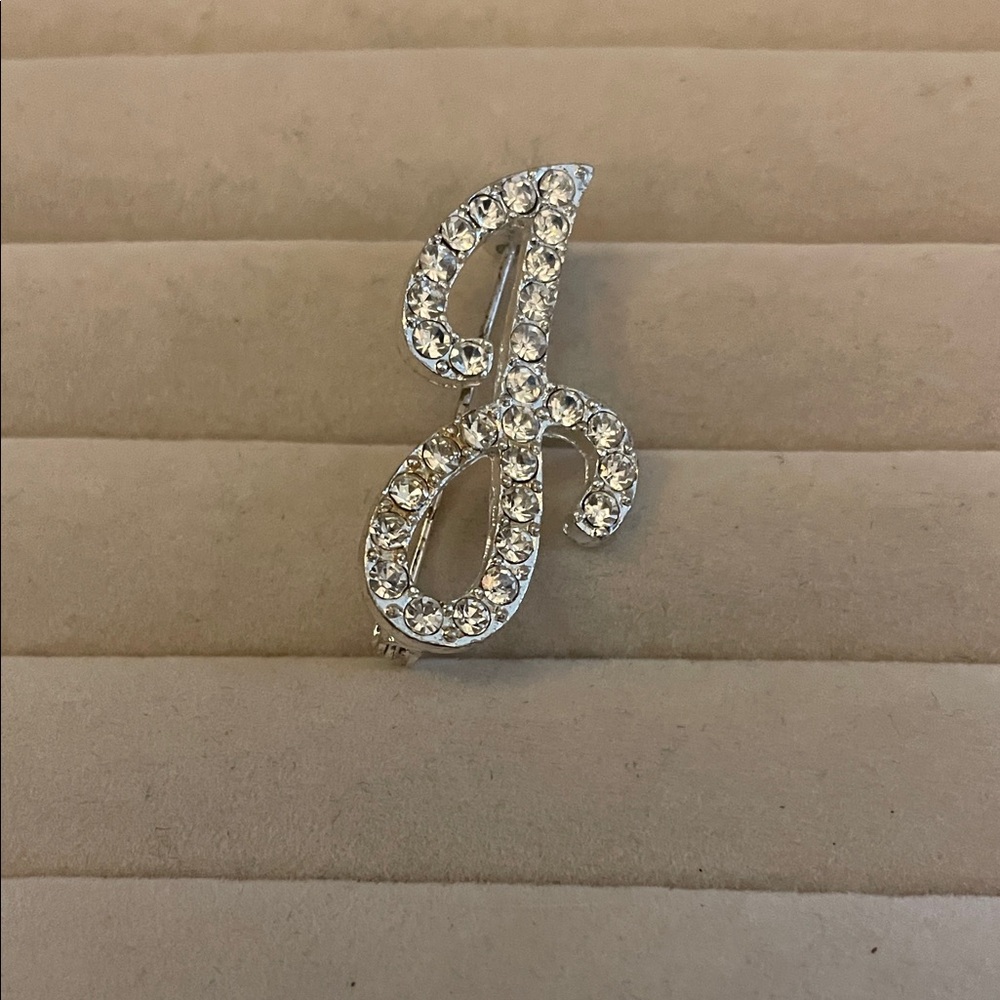 Sparkling Silver Crystal Letter Brooch